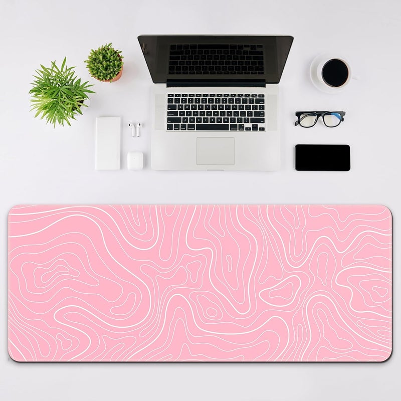 DIGSOM Gaming Mouse Pad 31.5 x 11.8in Large Mouse Pad with Anti-Slip Rubber Base（Pink with White Topographic Line） - Image 3